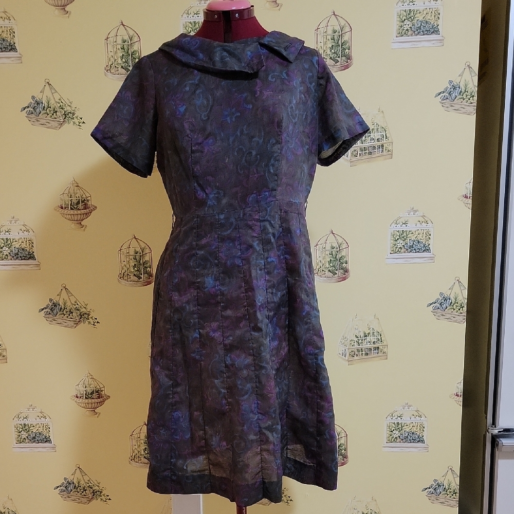 Vintage 1960s Purple A-Line Midi Dress with Sailor Collar